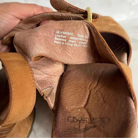 Dansko Minka Nubuck Camel Open Toe Block Heel Sandals - Picture 4 of 6